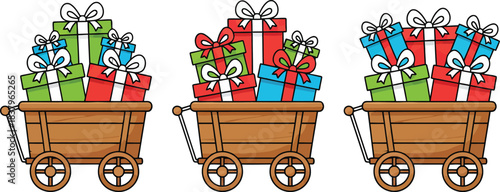 Christmas santa claus gift truck cargo carrier vector, santa claus cargo vector, cartoon character puppy pet doodle symbol, santa claus gift truck cargo carrier icon