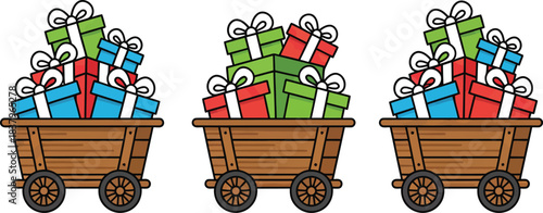 Christmas santa claus gift truck cargo carrier vector, santa claus cargo vector, cartoon character puppy pet doodle symbol, santa claus gift truck cargo carrier icon