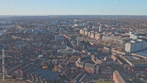 Wallpaper Mural High altitude drone aerial provides sweeping panorama Kingston upon Hull city center, Hull City Hall, Hull Minster, landmark buildings, geography East Riding of Yorkshire England extends horizon Torontodigital.ca