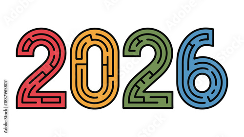 Maze-Like Path to the Future 2026: An intricate maze design, forming the digits of the year 2026, beckons viewers to navigate through complexity and contemplate the journey ahead.