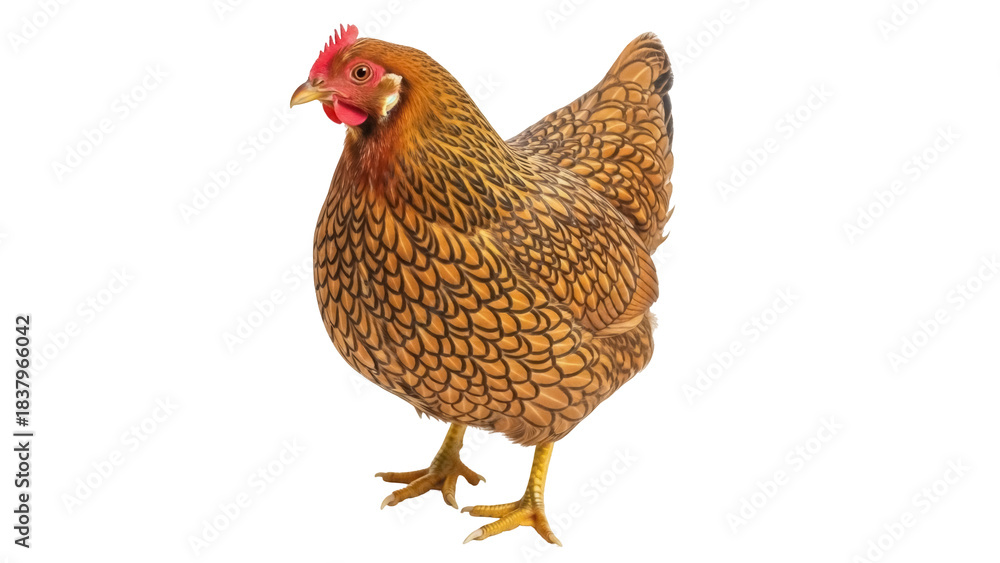 Fototapeta premium Isolated Chicken on Display, Agricultural Animal, Poultry Concept, Farm Livestock, Hen Image