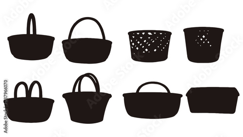 Basket silhouette vector set collection of various basketry