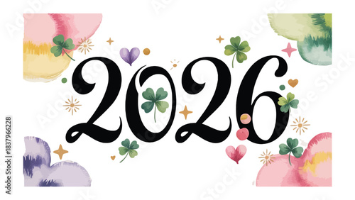 New Year's Banner 2026: A vibrant and whimsical design of the year 2026, combining festive elements with a modern artistic style. 