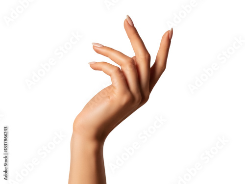 Quadro su tela Isolated hand of fair-skinned woman with elegant manicure reaching up gracefully