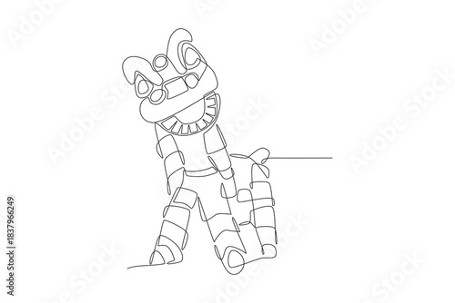 Lion dances. Lion and dragon dances concept one-line drawing