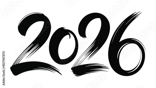 Year 2026: Bold black brushstrokes form the year 2026, offering a clean, modern aesthetic. The image exudes a sense of anticipation and forward-thinking, making it suitable for a variety of purposes.