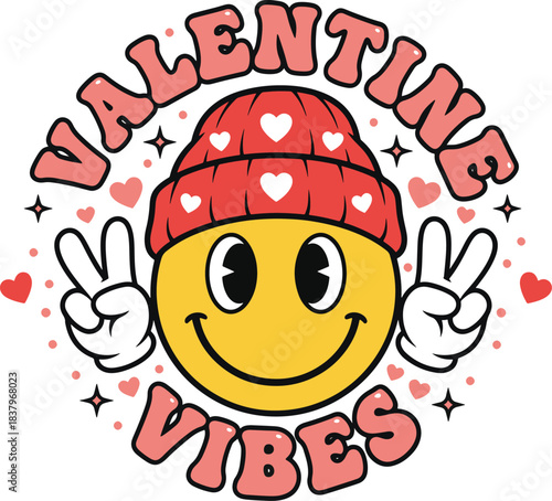 Valentine Vibes SVG Retro Smiley Face Peace Sign Groovy Holiday Shirt Design