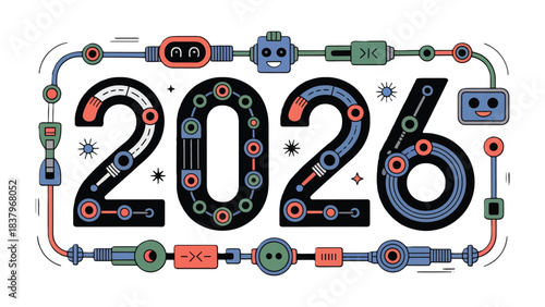 2026: A futuristic vision of the future, with a creative representation of the year 2026 featuring robotic elements and an innovative design.