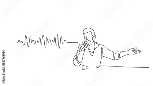 One Line Drawing of an person singing with a Soundwave