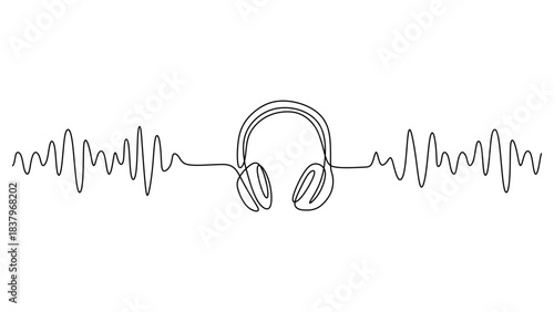 One Continuous Line Art of Headphones and Soundwaves