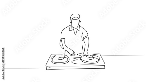One Continuous Line Drawing of a DJ Playing on a Turntable