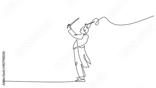 Single Line Drawing of a Full Body Orchestra Conductor