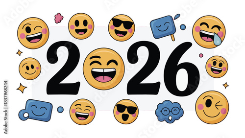 Emoji Celebration of 2026: An expressive and vibrant visual representing the year 2026, embellished with playful emoji characters to convey a sense of excitement and celebration. 