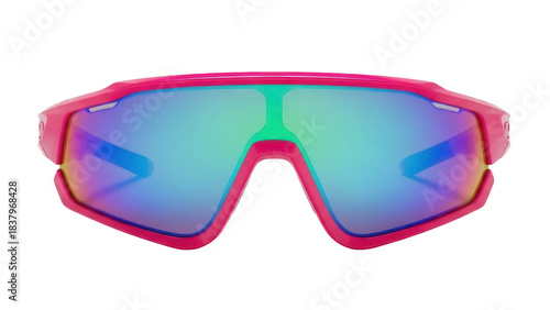 Isolated pair of colorful sunglasses for sports providing eye protection from the sun rays