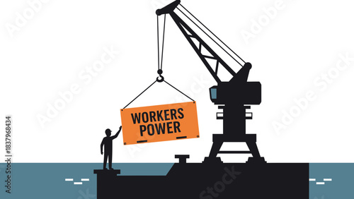 Workers power container crane illustration for labor movement