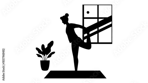 Yoga stretching at home fitness exercise and wellness concept