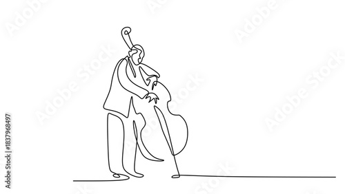 One Line Drawing of a Musician Playing the Double Bass or Cello