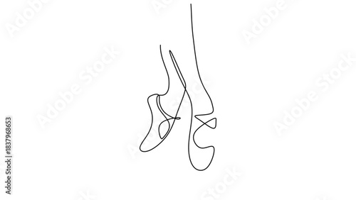 Single Line Drawing of Feet in Ballet Pointe Shoes