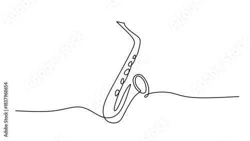 Continuous One Line Drawing of a Saxophone Instrument
