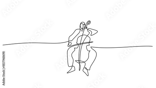 One Line Drawing of a Male Cellist Playing cello Instrument