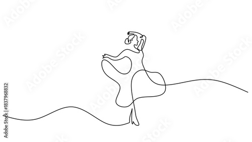 Continuous Line Drawing of a Spanish Flamenco Dancer
