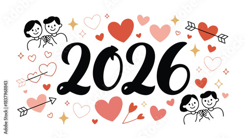Embracing Love's Future in 2026: A heartwarming illustration encapsulates the romance of the future. Adorned with hearts and charming elements