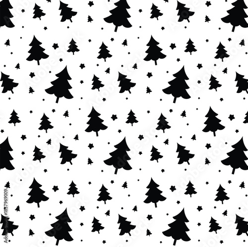 Christmas Tree seamless pattern design, seamless tree, candy canes, Santa and floral pattern, wrapper decoration vector, fabric pattern,  black and white Minimalist Merry Christmas  season pattern