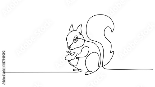 Continuous Line Drawing of a Squirrel with an Acorn