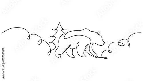Hand Drawn Line Art of a Wild Bear Walking