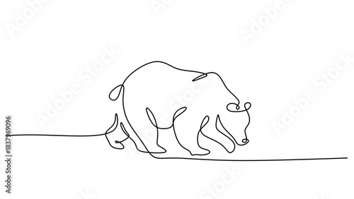 Single Continuous Line Drawing of a Walking Bear in Nature