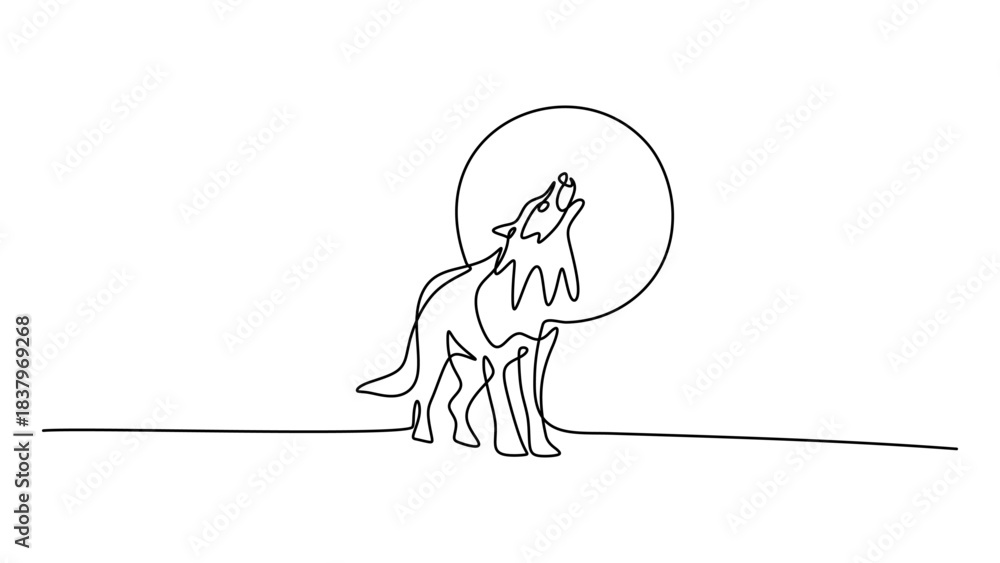 Obraz premium Minimalist One Line Art of a Howling Wolf Head
