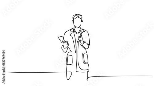 One Continuous Line Drawing of a Doctor Giving a Thumbs Up