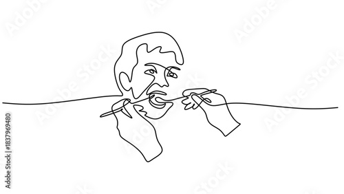 Continuous Line Drawing of a Dentist Treating a Child Patient