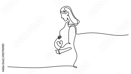 One Continuous Line Drawing of a Pregnant Woman Holding Her Belly