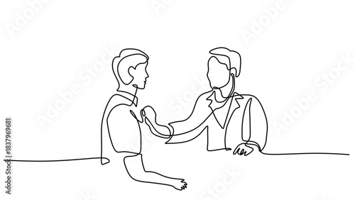 Continuous Line Drawing of a Doctor Holding a Stethoscope, examination and treatment, healthcare concept.