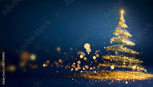 Sparkling Christmas Tree on Dark Blue Background