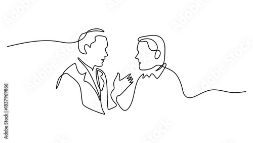 Doctor Talking with a Patient in a Clinic, continuous line drawing style.