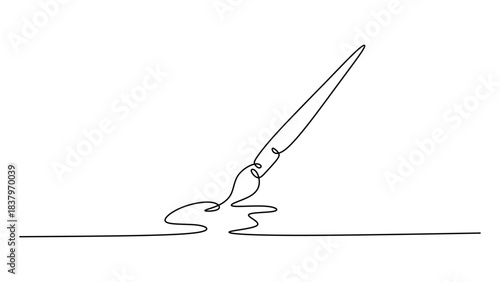 Continuous One Line Illustration of a Paint Brush with a Splash