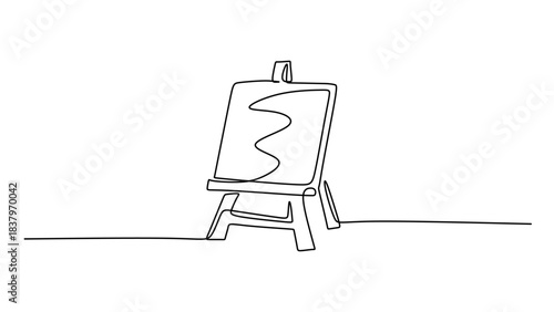 One Line Art Drawing of an Artist's Easel with a Blank Canvas