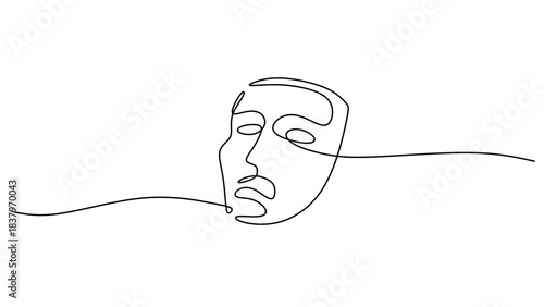 Continuous One Line Drawing of Theatrical Drama Masks