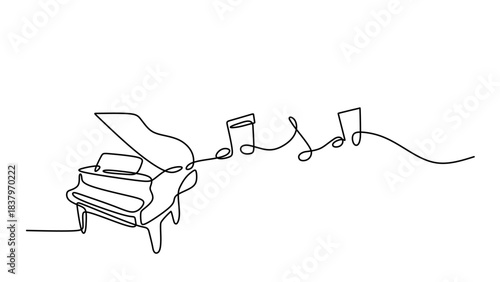 Continuous Line Drawing of an Open Grand Piano