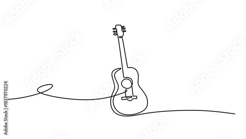 One Line Doodle Drawing of an Acoustic Guitar