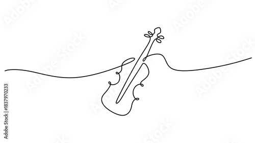 One Line Drawing of a Violin with its Bow