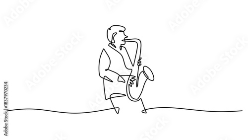 Single Continuous Line Drawing of a Musician Playing the Saxophone