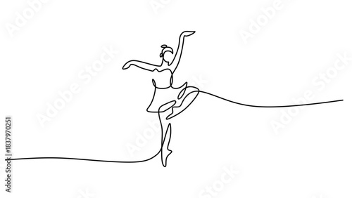 Continuous Line Drawing of a Ballerina Dancer on Pointe
