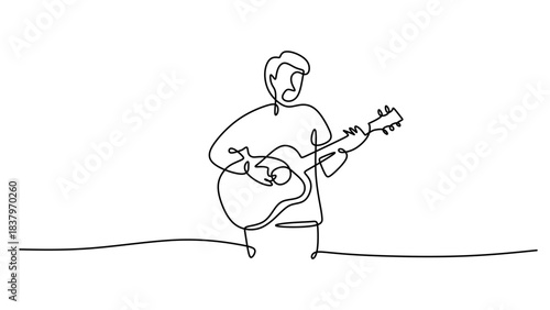 One Continuous Line Drawing of a Person Playing the Guitar