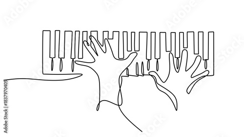 Single Line Drawing of a Hand Playing Piano Keys