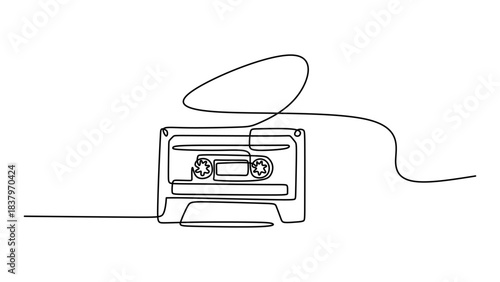 One Line Drawing of a Retro Audio Cassette Tape