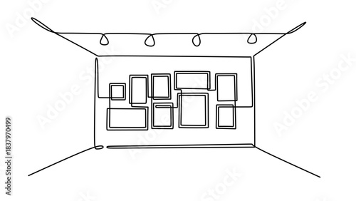 One Line Drawing of Photo Frames in an Art Gallery