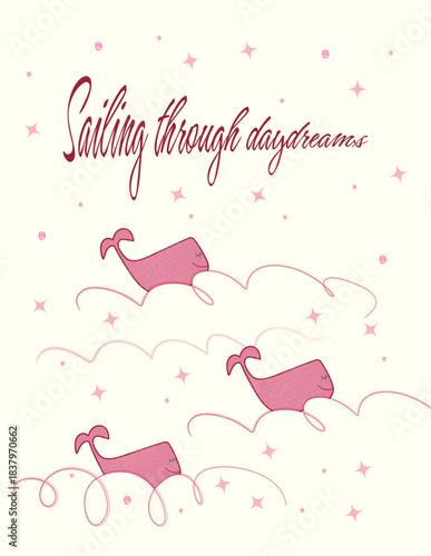 Sky Sailing Daydream Illustration, Kids Room or Wall Art Poster